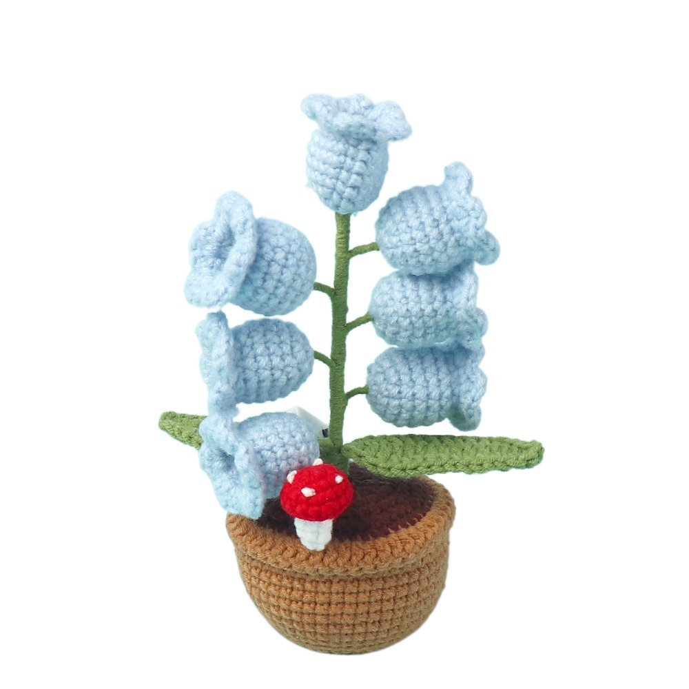 Handgemaakte decoratieve, lichtgevende orchideeënlamp met zeven bloemhoofdjes, afgewerkt met geweven bloemornament.: Blauw