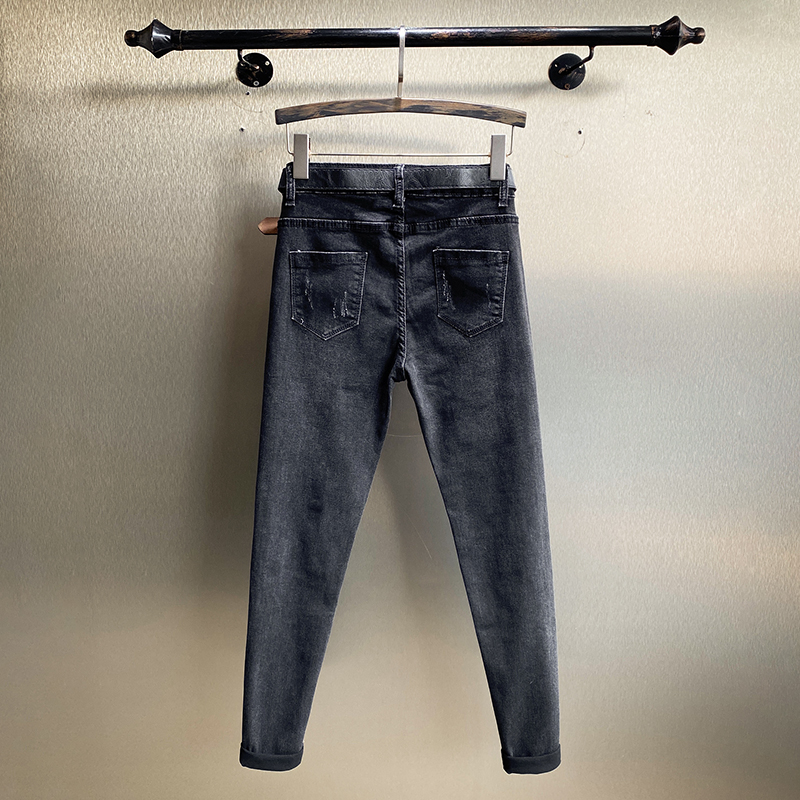 Pantalones vaqueros con bordado de lentejuelas y diamantes para mujer, Jeans ajustados de dibujos animados, elásticos, color negro, primavera y otoño, novedad de