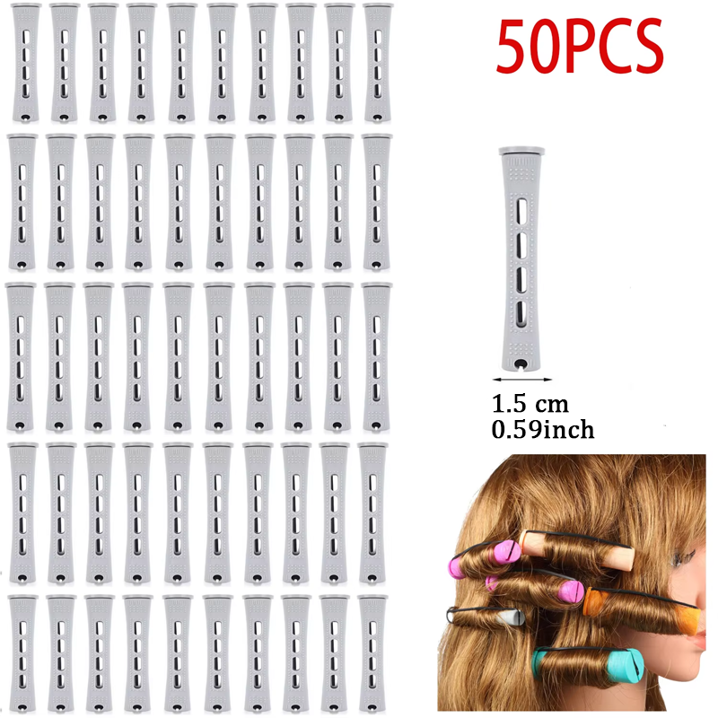 50 pçs 5 tamanhos rolos de cabelo perm hastes conjunto rolos onda fria hastes para mulheres longo cabelo curto diy ferramentas estilo cabeleireiro: CINZA