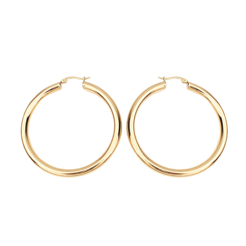 Punk 55mm Diameter Wide Hoop Earrings For Women Stainless Steel Tube Statement Earrings Jewelry UKMOC: Gold Earrings