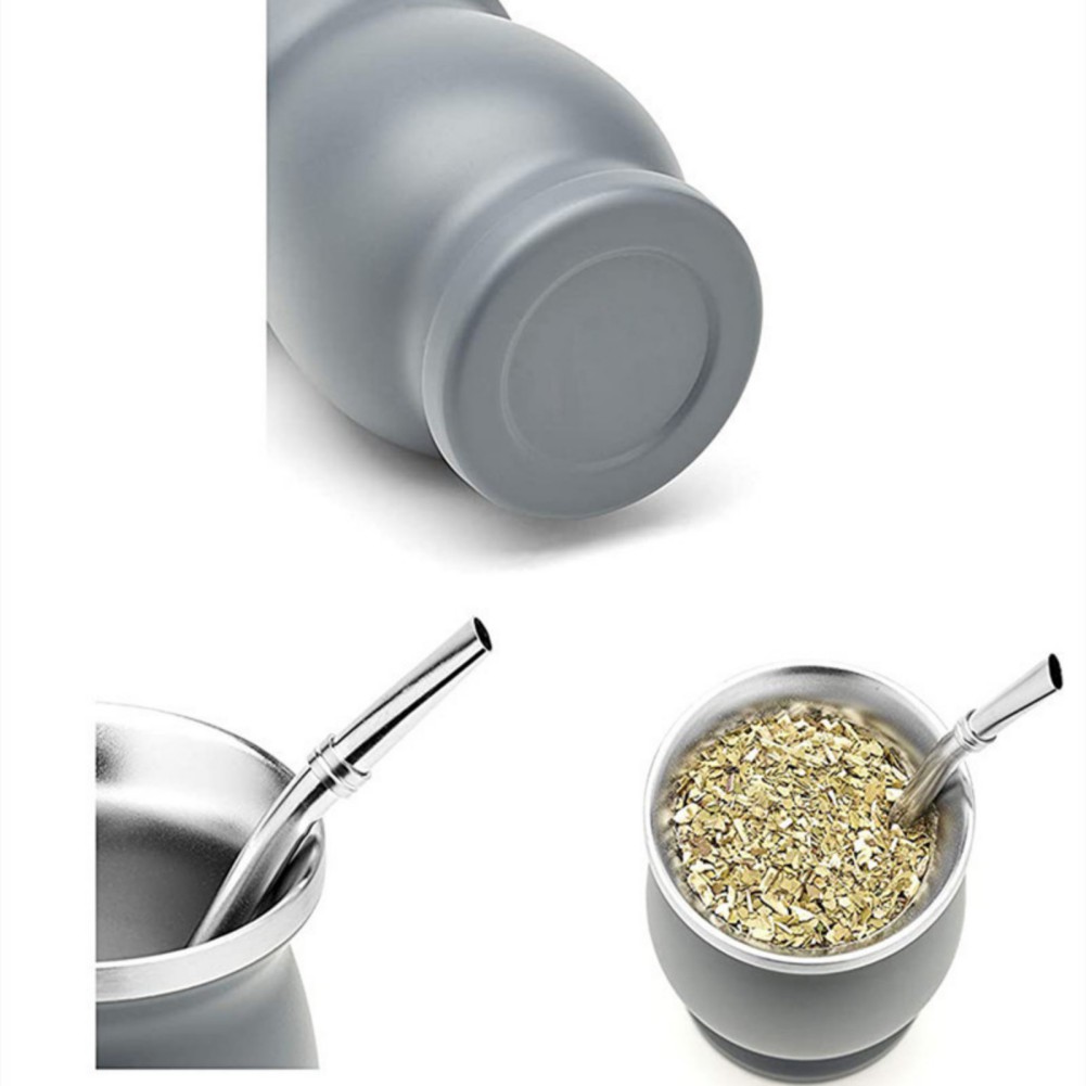1 Set 230ML Bombilla Set Yerba Mate Gourd Stainless Steel Tea Cup with One Spoon and Brush Heat Insulation Anti Scalding