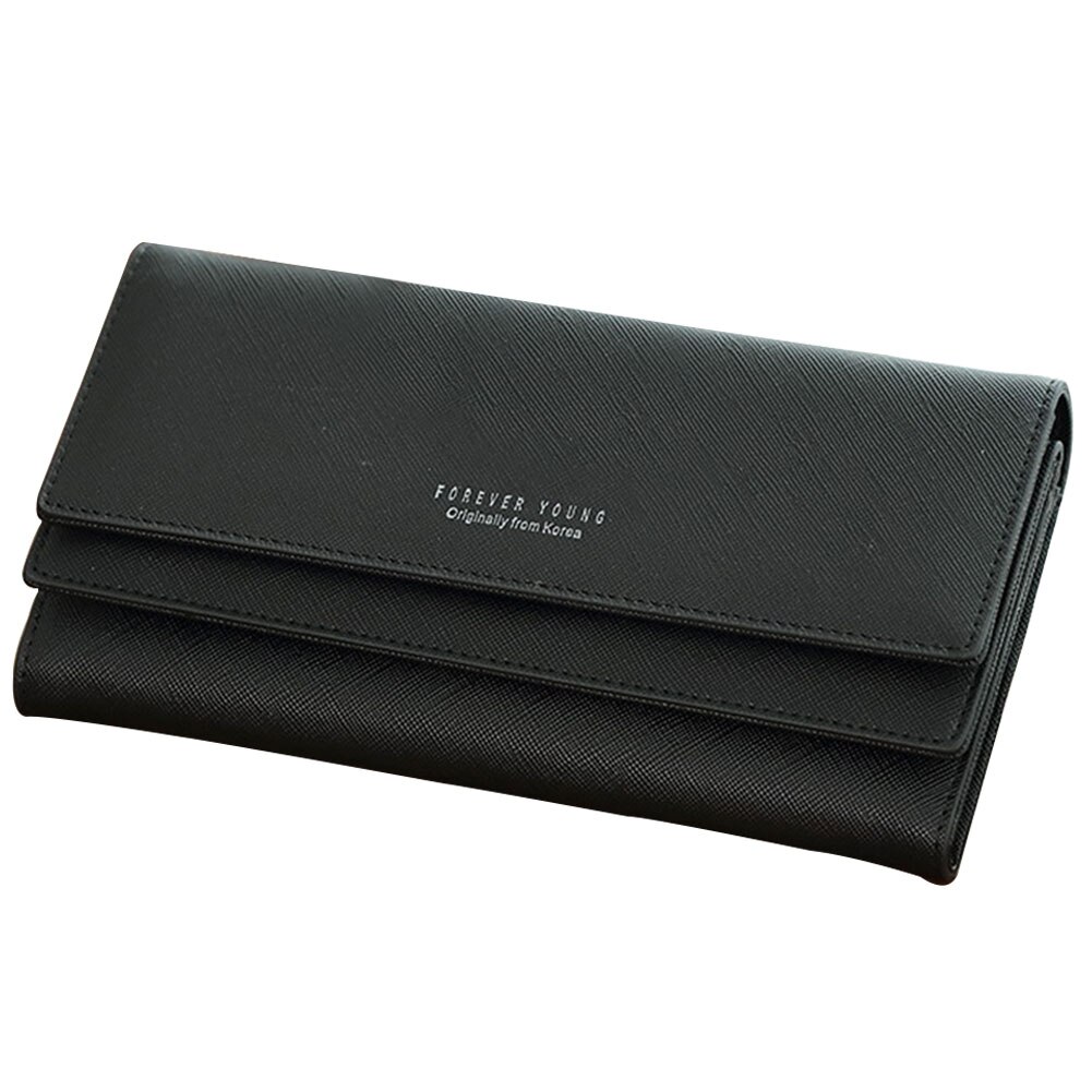 PU Purse Wallet Organizer Long Coin Pocket Multifunction Tri-fold Multiple Card Slot Large Capacity: Black