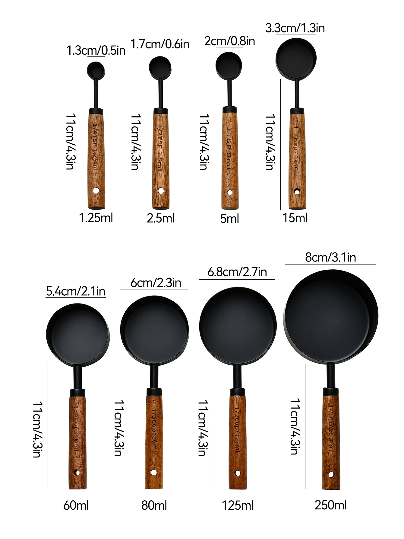 4/8Stck Holzgriff Edelstahl Messbecher Löffel Backen Werkzeuge Kaffee Messlöffel einstellen Bartending Skala Zubehör