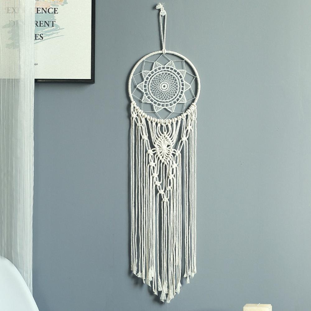Moon dreamcatcher macrame bomull vävt bohemiskt vägghängande gobelängsmycke för flicka sovrum vardagsrumsdekoration: D