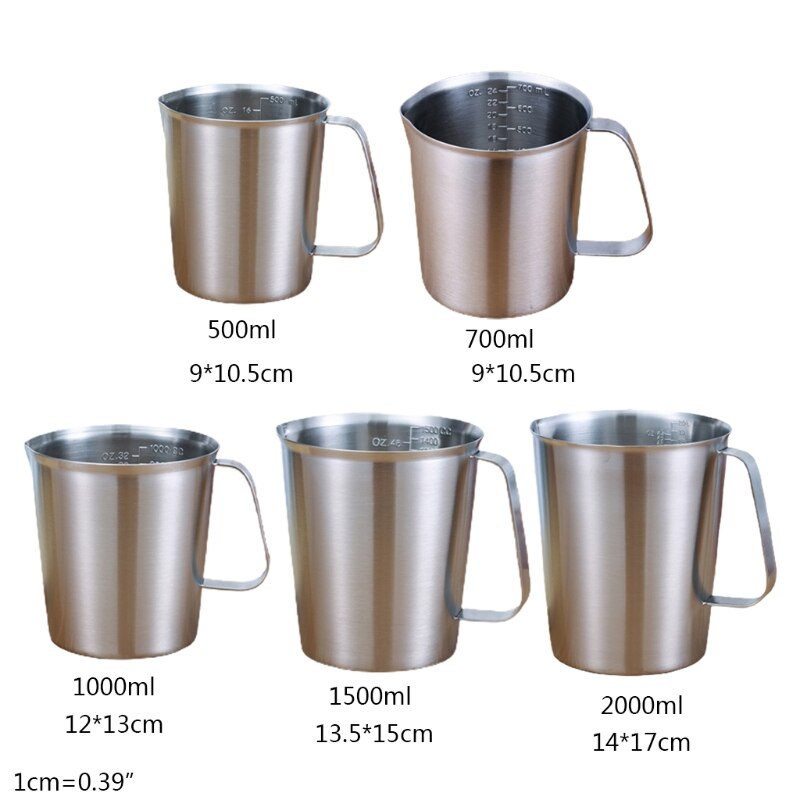 Thickened 304 Stainless Steel Measuring Cup with Scale Handle 500ml-2000ml Large Capacity Kitchen Milk Frother Cups 425C