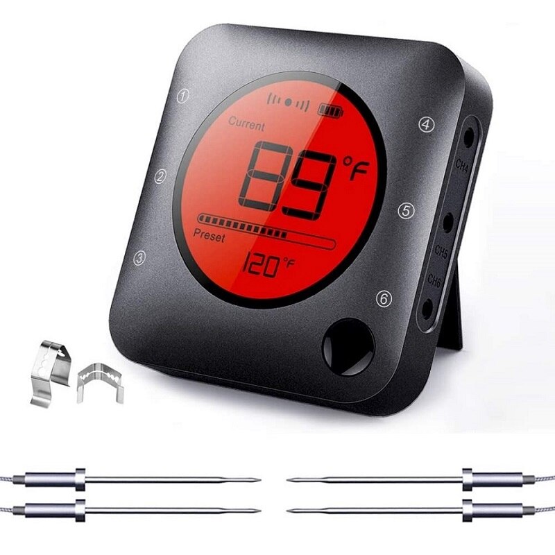 AIRMSEN Wireless Bluetooth Thermometer Remote Digital Kitchen Cooking Food Meat Thermometer With Probe For BBQ Smoker Grill Oven: Black with 4 probe