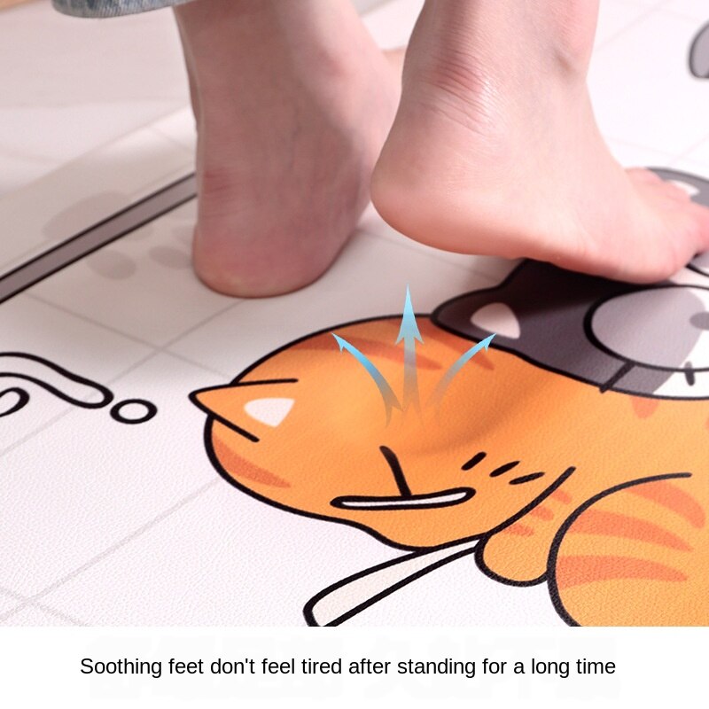 PU Leather Kitchen Floor Mat Oil-proof Long Kitchen Mat Home Environmental Protection Waterproof Anti-skid Fatigue Foot Mat