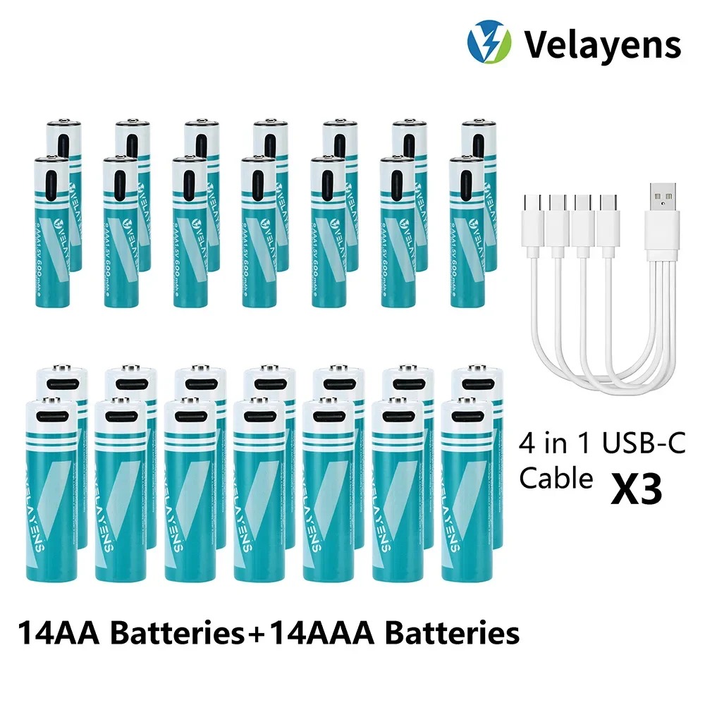 1.5V USB Rechargable Lithium Battery AA 2200mAh + AAA 600mAh Actual Capacity Fast Charging 2000+ Charge Cycles