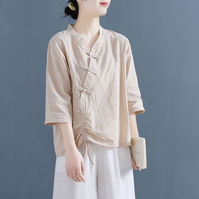 Woman Traditional Chinese Clothing Retro Solid Color Hanfu Top Women Tops Oriental Tang Suit Chinese Blouse 12700