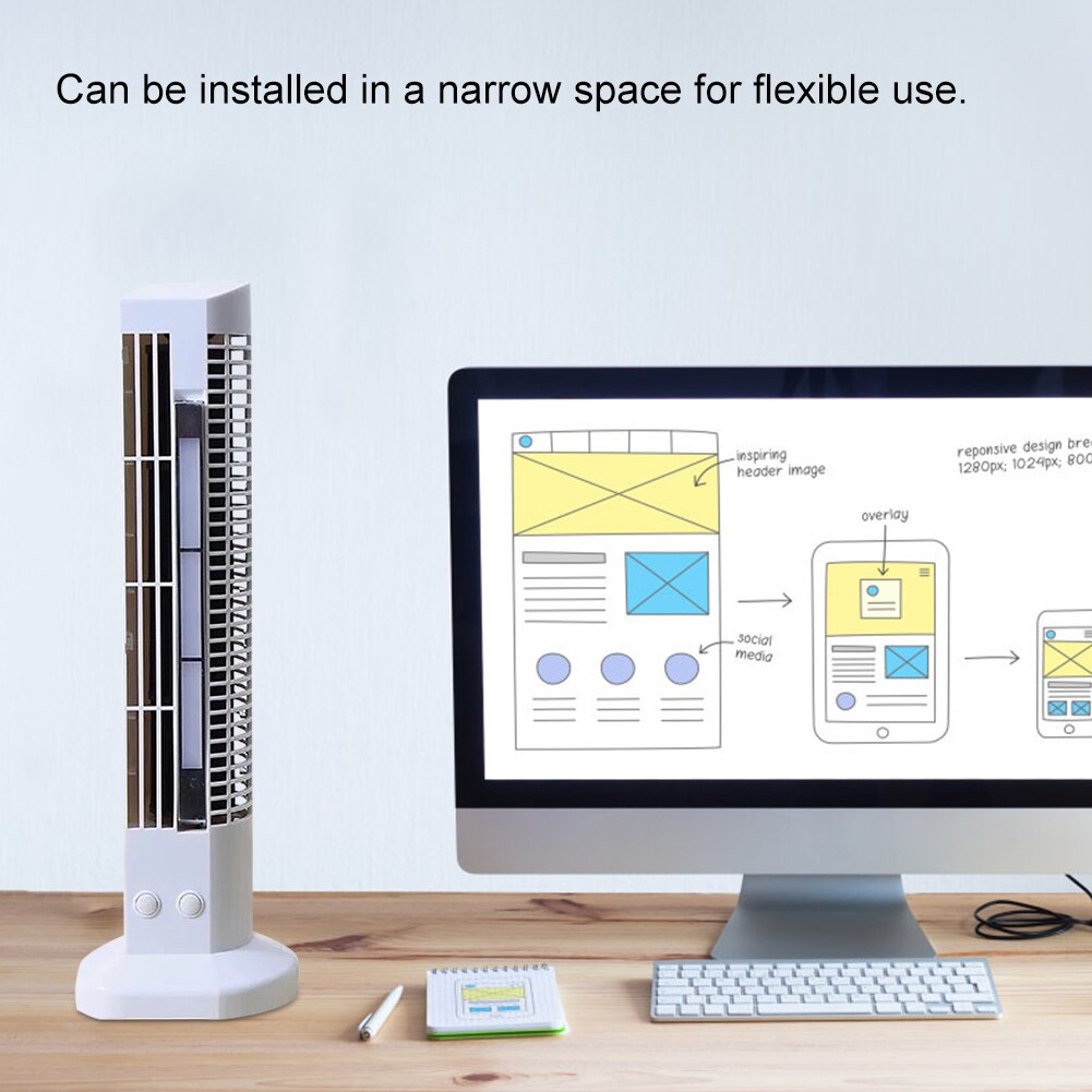 Mini Fan Safe Portable Desktop Cooler Fan With 3 Speed Settings Oscillating Tower Fan For Home Office Travel