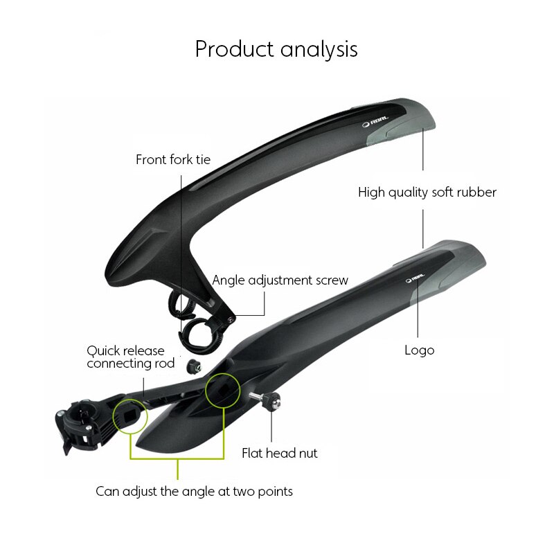 RBRL Bicycle Rear Fenders MTB Bike Wings Quick release Mudguard Adjustable angle Rear Wings Tail Soft TPE 24-29 Inch Universal