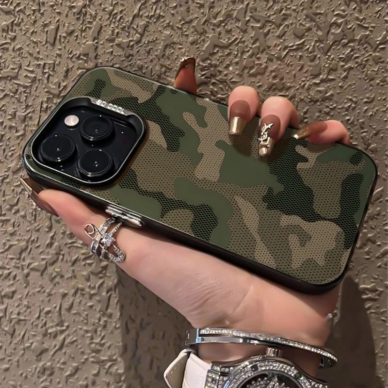 Grüne Camouflage-Muster-Handyhülle für iPhone 17 16e 16 15 14 13 12 11 Mini Pro Max X XR XSMAX 8 Air Plus Anti-Fall-Matte-Abdeckung
