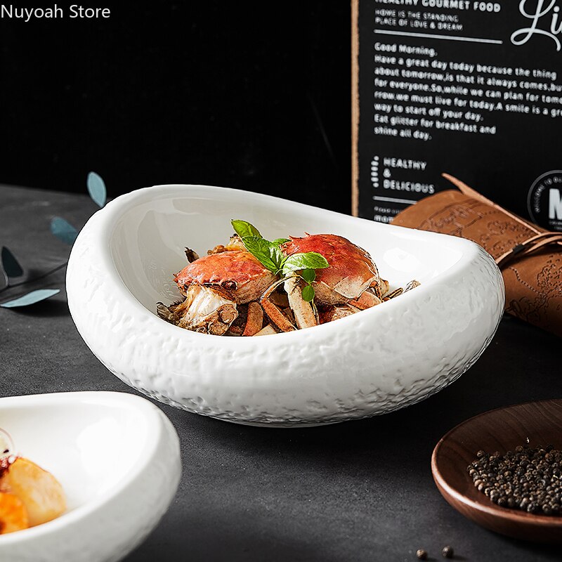 Creatieve Speciale-Vormige Keramische Kom Ovale Koude Gerechten Set Plaat Speciale Servies Hotel Restaurant Decoratie Schieten Props