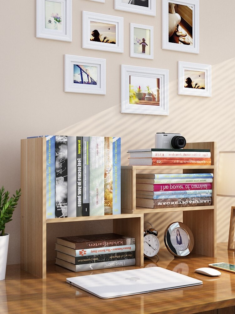 Wooden Desk Organizer Stationery Students Simple Wooden Bookshelf Office School Mini Bookcase Desktop Rack With Screwdriver