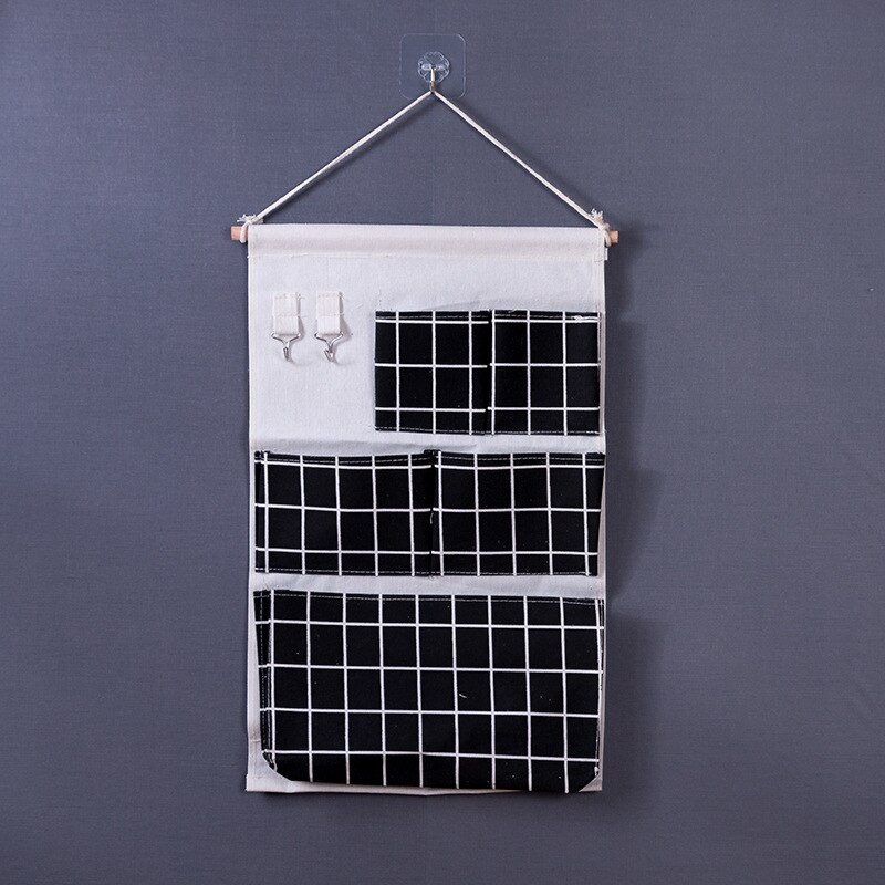 Bolsa de almacenamiento lavable para colgar en la pared, organizador para puerta de cocina y hogar, con 5 bolsillos y gancho para llaves, 55x34cm