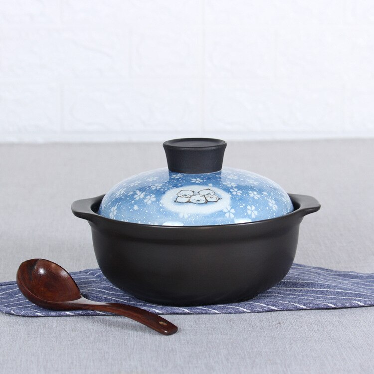 Cazuela de cerámica de varios tamaños japonesa, olla para sopa de cerdo de dibujos animados, resistente al calor, para el hogar: 1.3L