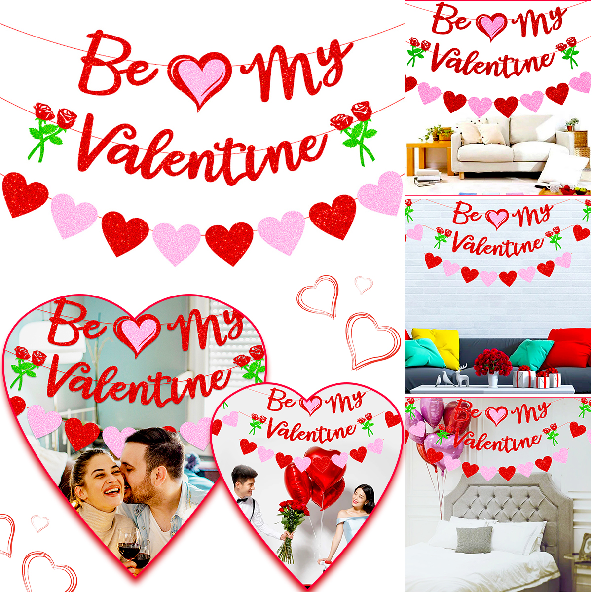 Valentijnsdag Decoraties Flash Banners Worden Mijn Valentine Glitter Hart Krans Foto Props Valentines Party Diy Decor Levert