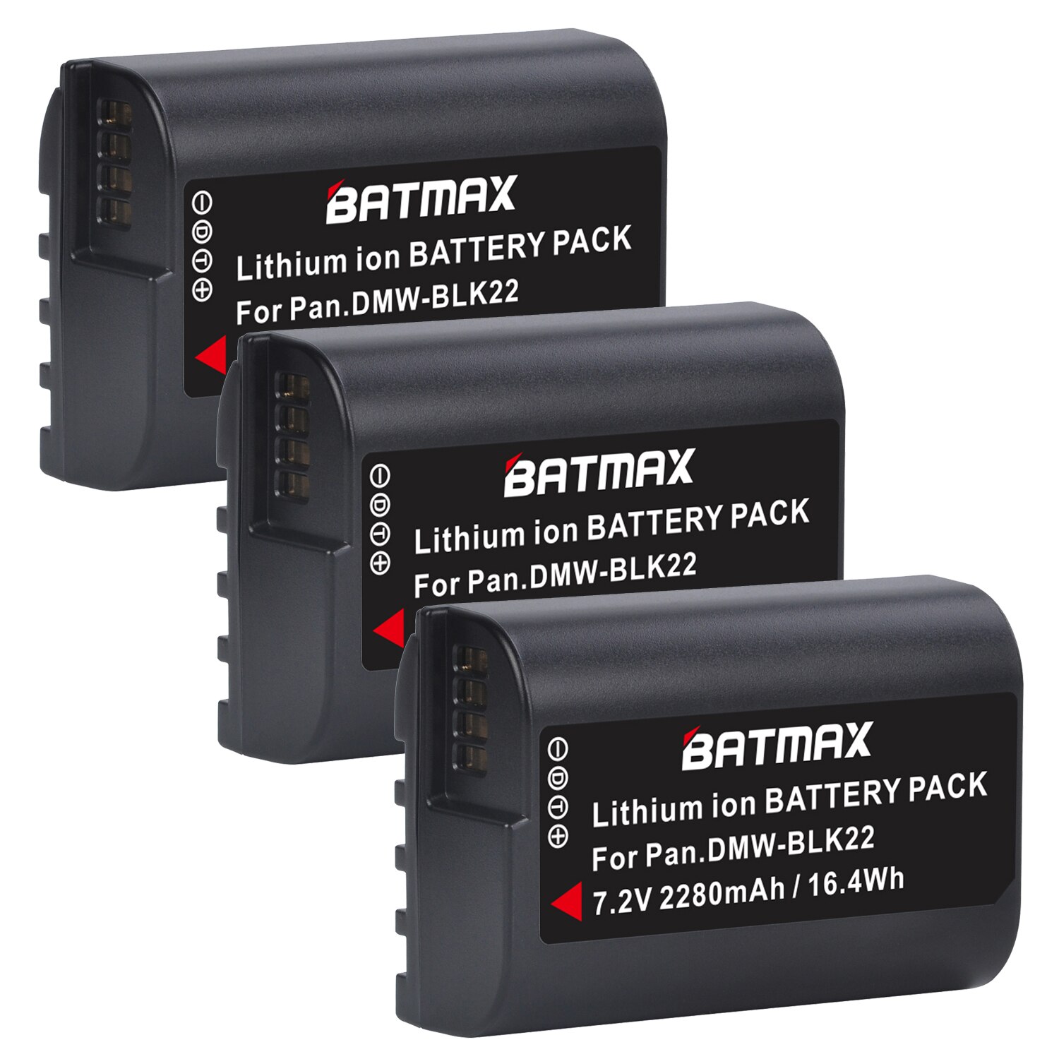 Batmax-batería recargable para cámara Panasonic LUMIX DMW-BLK22 GH5, 7,2 V, 2280mAh, DC-S5, BLK22: 3 battery