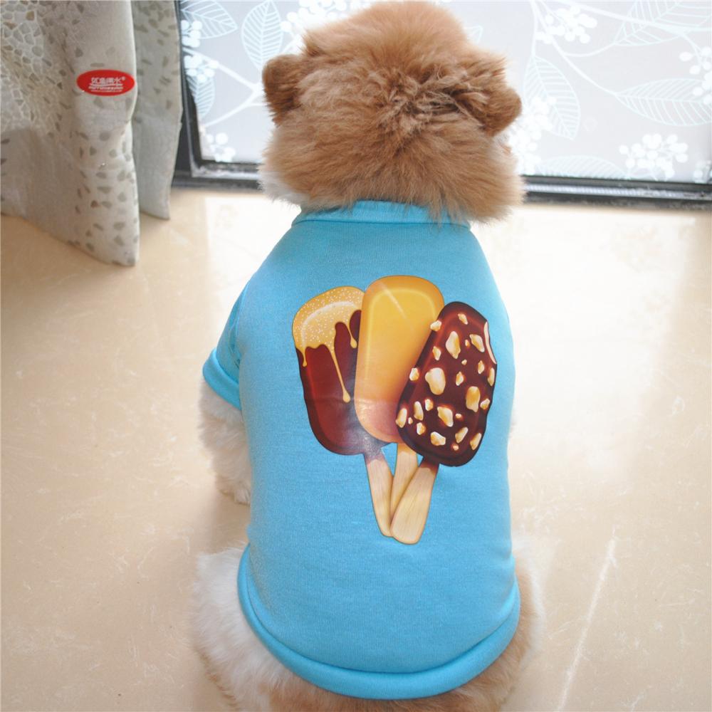 Novo cão de Algodão respirável Verão T-shirt com manga azul Picolé impressão Colete cão para cão pequeno Tanque roupas Trajes Vestuário