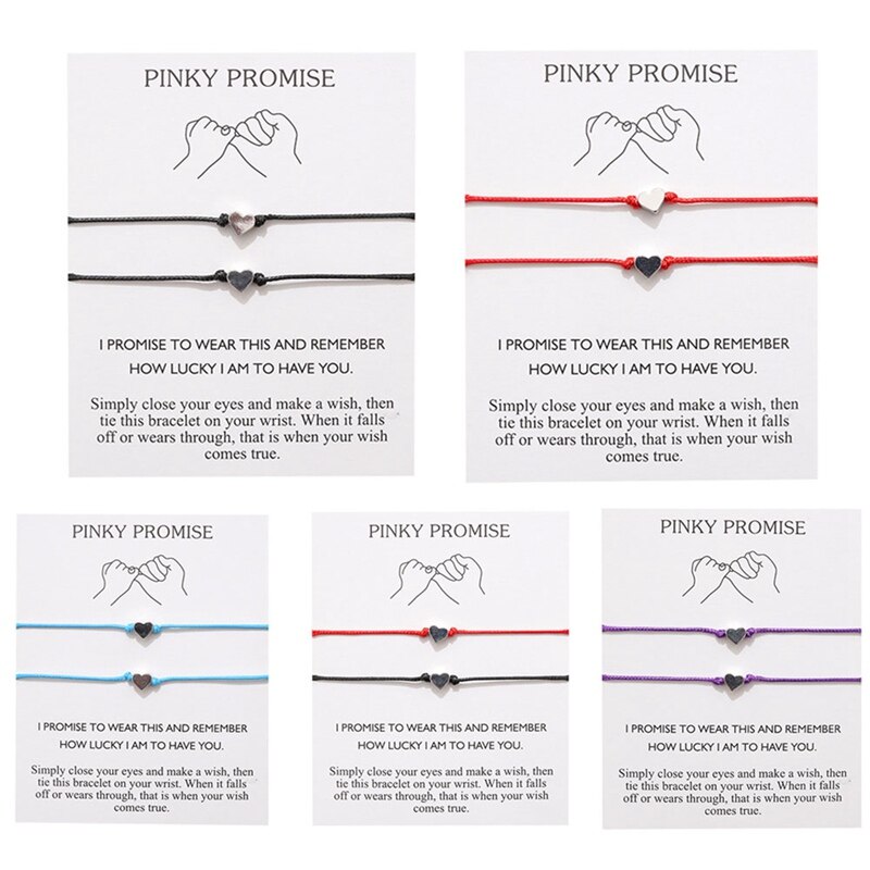 Pinky Promise Distance-Pulseras a juego para mejores amigos, pareja, familia, mujer, hombre, chicas adolescentes con tarjeta