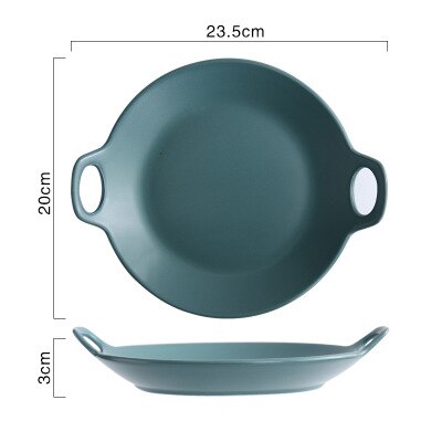 Nordisk retro keramisk tallerken med håndtak rund frokost middag tallerken årgang lagring brød dessert fruktbrett hjem dekorasjon: Rund blå