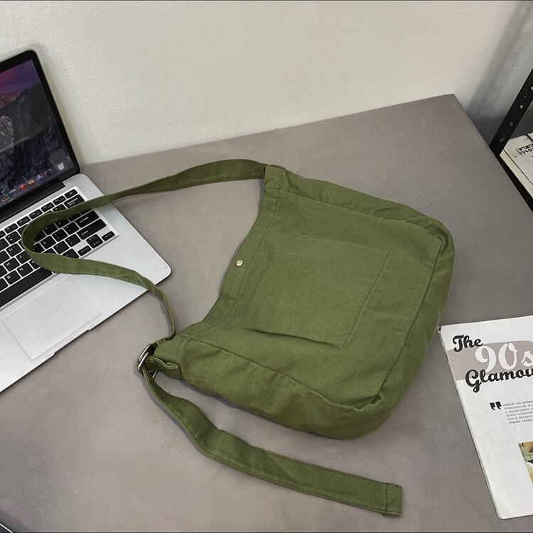 100% Katoen Tiener Canvas Schoudertas Voor School Student Casual High Street Casual Stof Boek Ruim Dagelijks Crossbody Tas