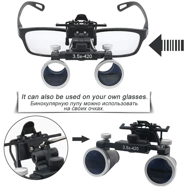 Loupe binoculaire pour dentisterie 2,5x 3,5x, Loupes optiques ultra-légères, loupe à bandeau 320-420mm pour chirurgie dentaire