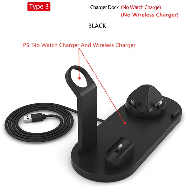 4 in 1 Wireless Charger for Apple Watch 6 5 4 3 2 AirPods Pro Qi 10W Fast Charging Dock Station For iWatch iPhone 11 XS XR X 8: Type3 Black