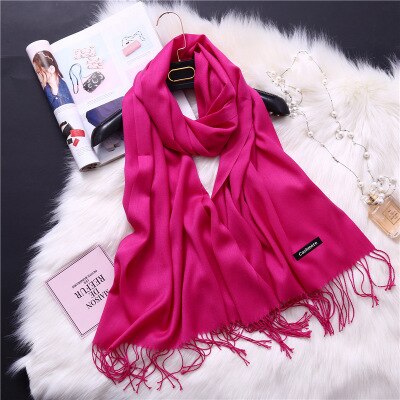 Effen Rood Roze Zwarte Vrouwen Sjaal Lente Herfst Hijaabs Kwasten Dunne Dame Sjaals Kasjmier Zoals Acryl Moslim Sjaals Wraps Stola: 18