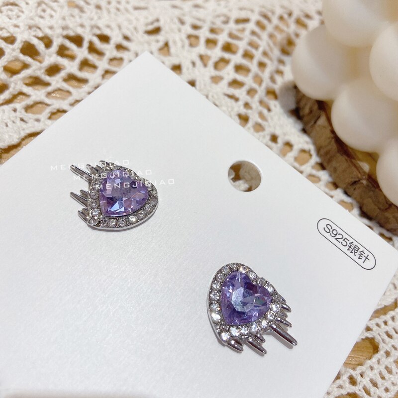 MENGJIQIAO tendance violet coeur cristal collier ras du cou pour les femmes filles métal cou chaîne de noël fête bijoux: erhuan
