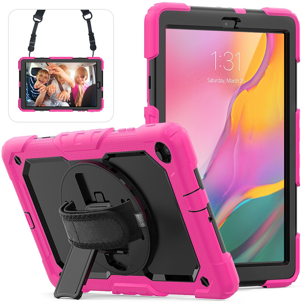 360- rotations handrem och stödfodral i silikon för tablets för samsung galaxy tab  a 10.1 fodral sm  t510 t515 skyddsfodral: Reste sig