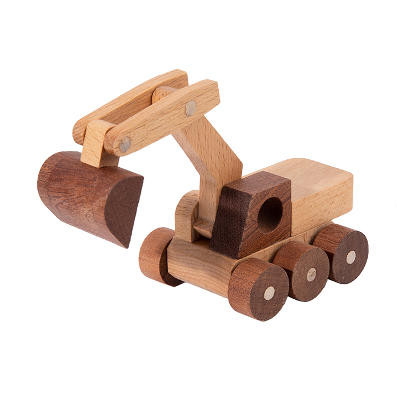 Giocattoli in Legno di Faggio, Blocchi a Forma di Auto, Escavatore Cartoon, Giocattoli Educativi Montessori, Ambulanza e Auto della Polizia per Bambini, Regalo di Compleanno: giallo chiaro