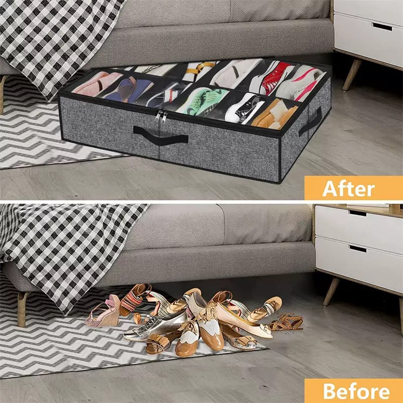 1 Piece Under-bed Shoe Storage Organizer Box, Can Accommodate 12 to 16 Pairs of Shoes, with Transparent Window, Foldable