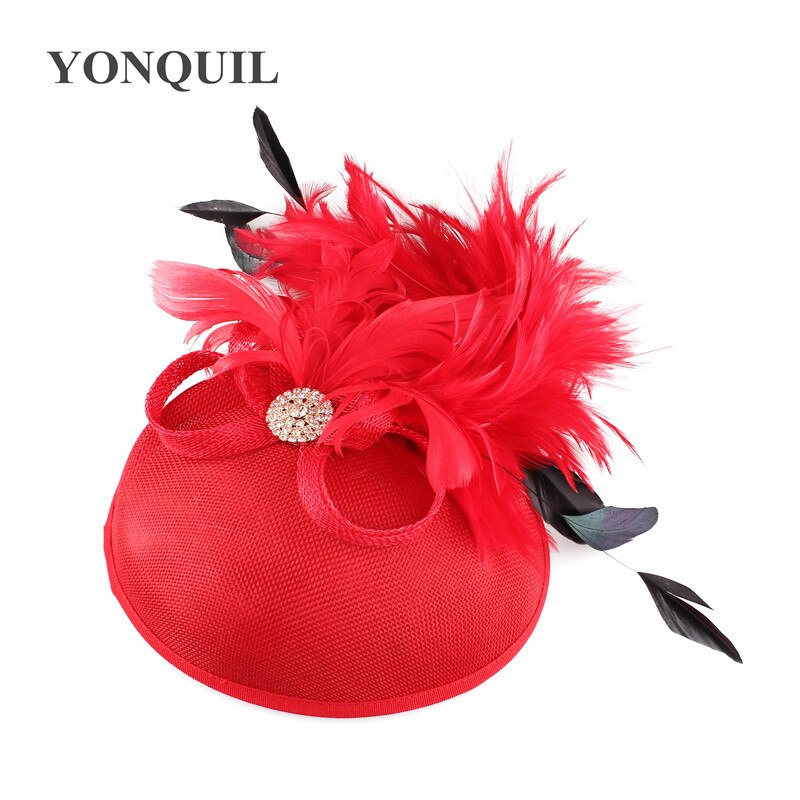 Imitation sinamay wedding bride hat red fascinators for women party dinner headpiece with hair aclip bridal headwear