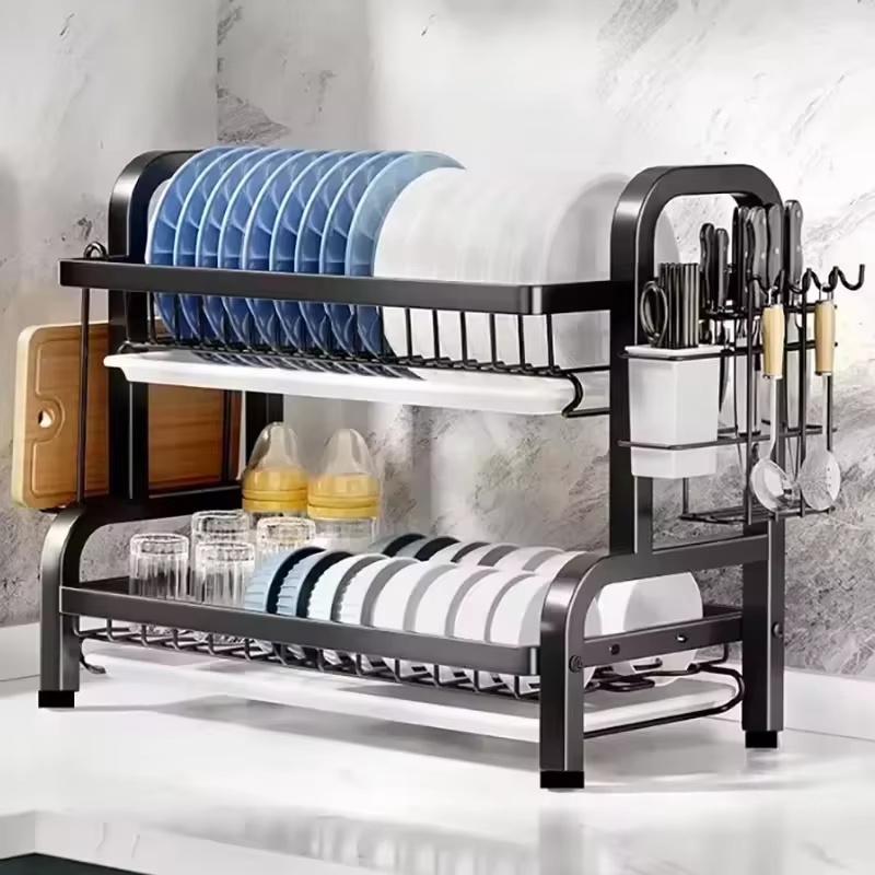 Égouttoir à vaisselle Compact à 3 niveaux, ensemble de égouttoir à vaisselle, grand support égouttoir à vaisselle antirouille, supports de cuisine