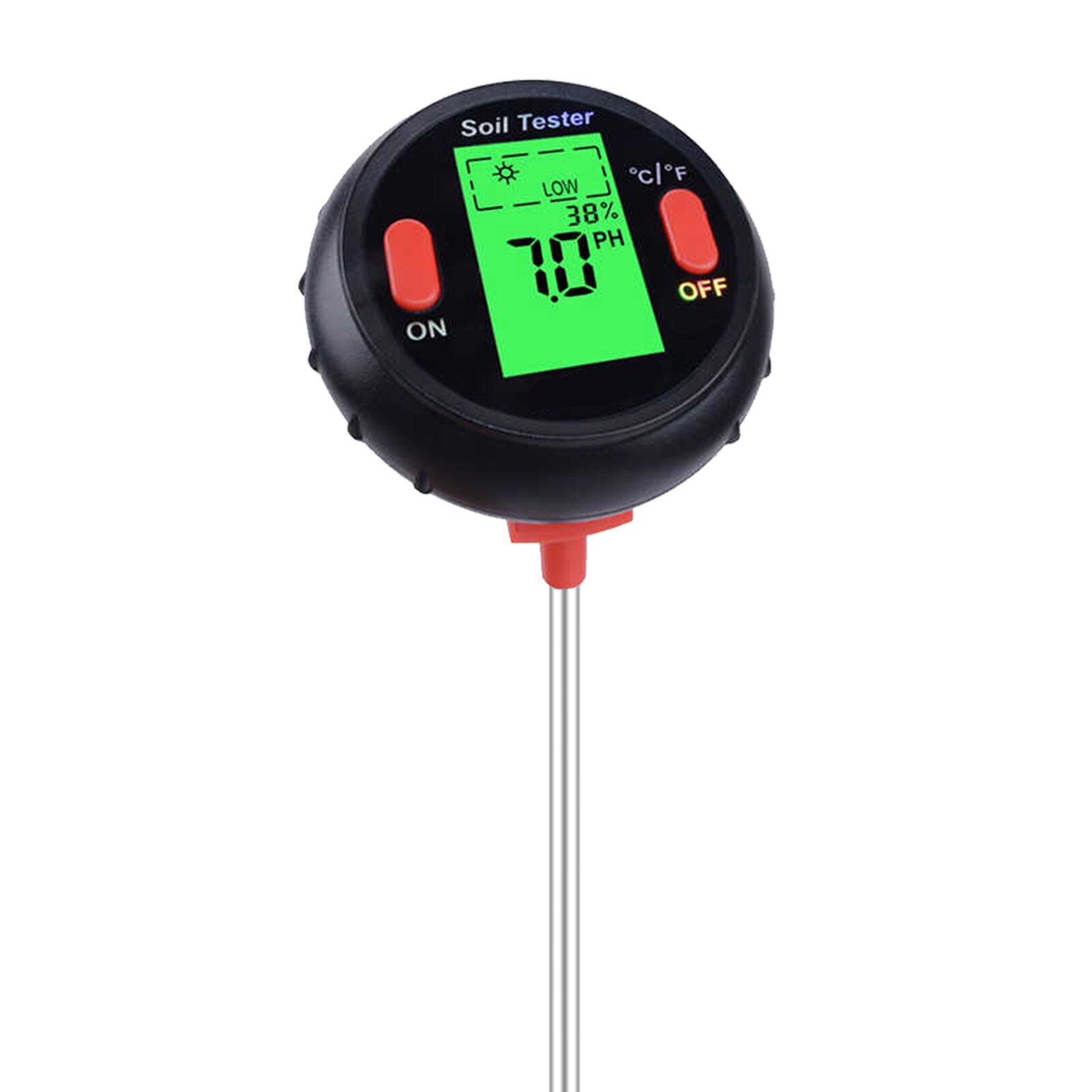 5-in-1 Digital Soil pH Meter Moisture Meter PH Levels Temperature Sunlight Intensity Humidity Tester Large Backlit LCD Display