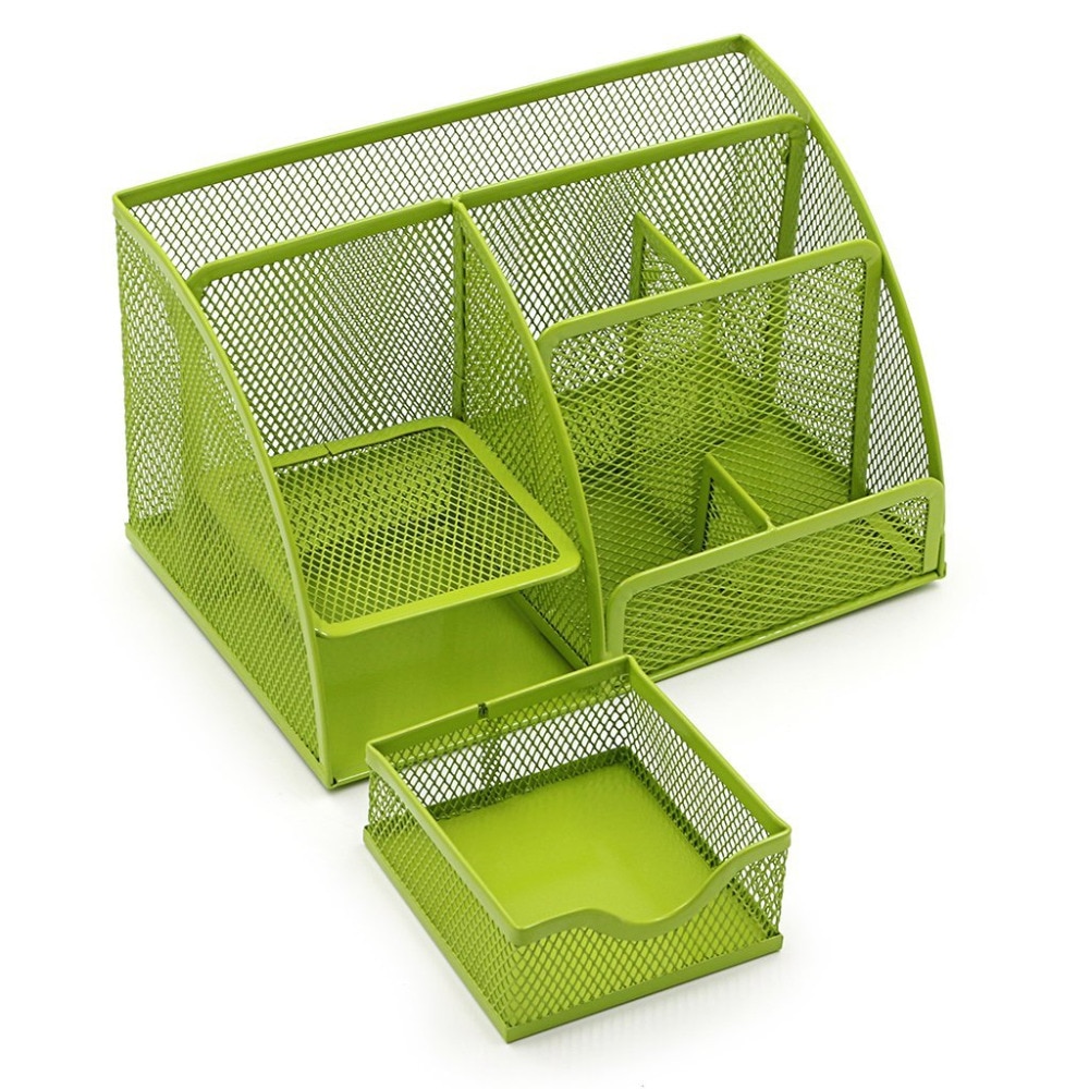 Mesh Desk Organizer --Office/Home Desktop Caddy Pencil Holder with 6 Compartments (Green)