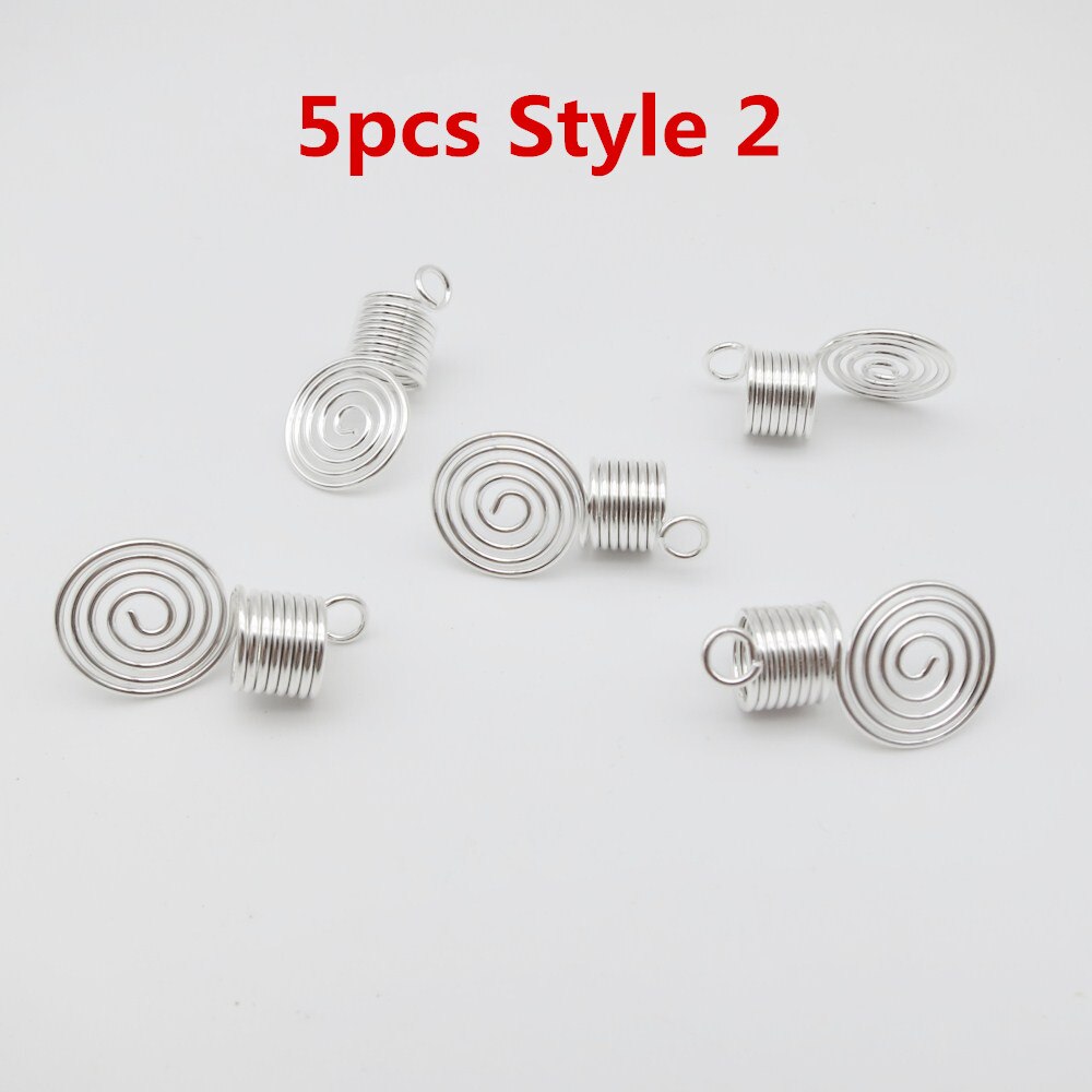 Mèches spirales dorées/argentées 5 pièces/10 pièces | Tresses tubulaires de perles, dreadlock, clips pour hommes femmes, accessoires breloques: 5pcs Style 2