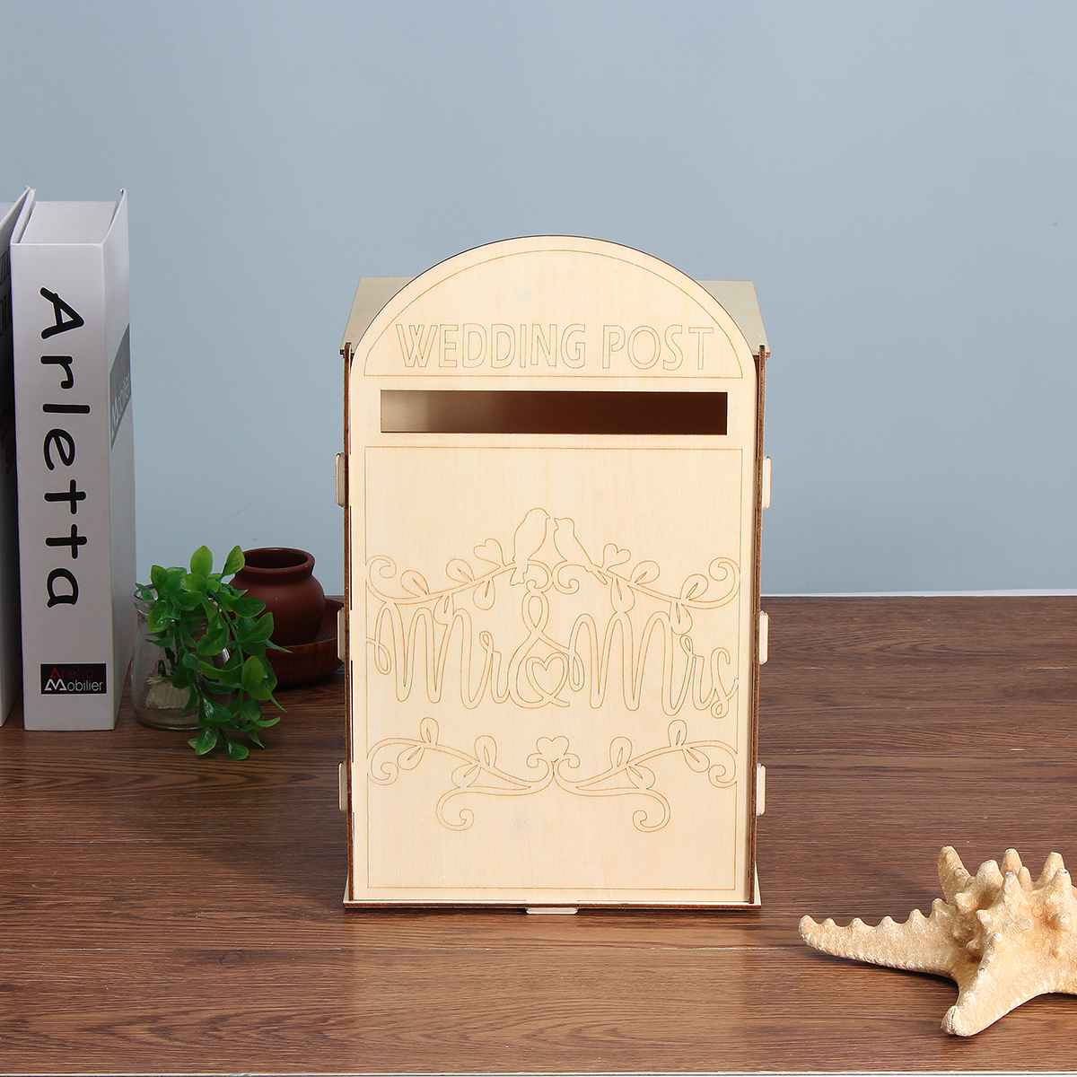 Diy Wooden Wedding Supplies Mailbox Royal Mail Style Ornaments Wedding Post Box Card Boxes with a Key: E