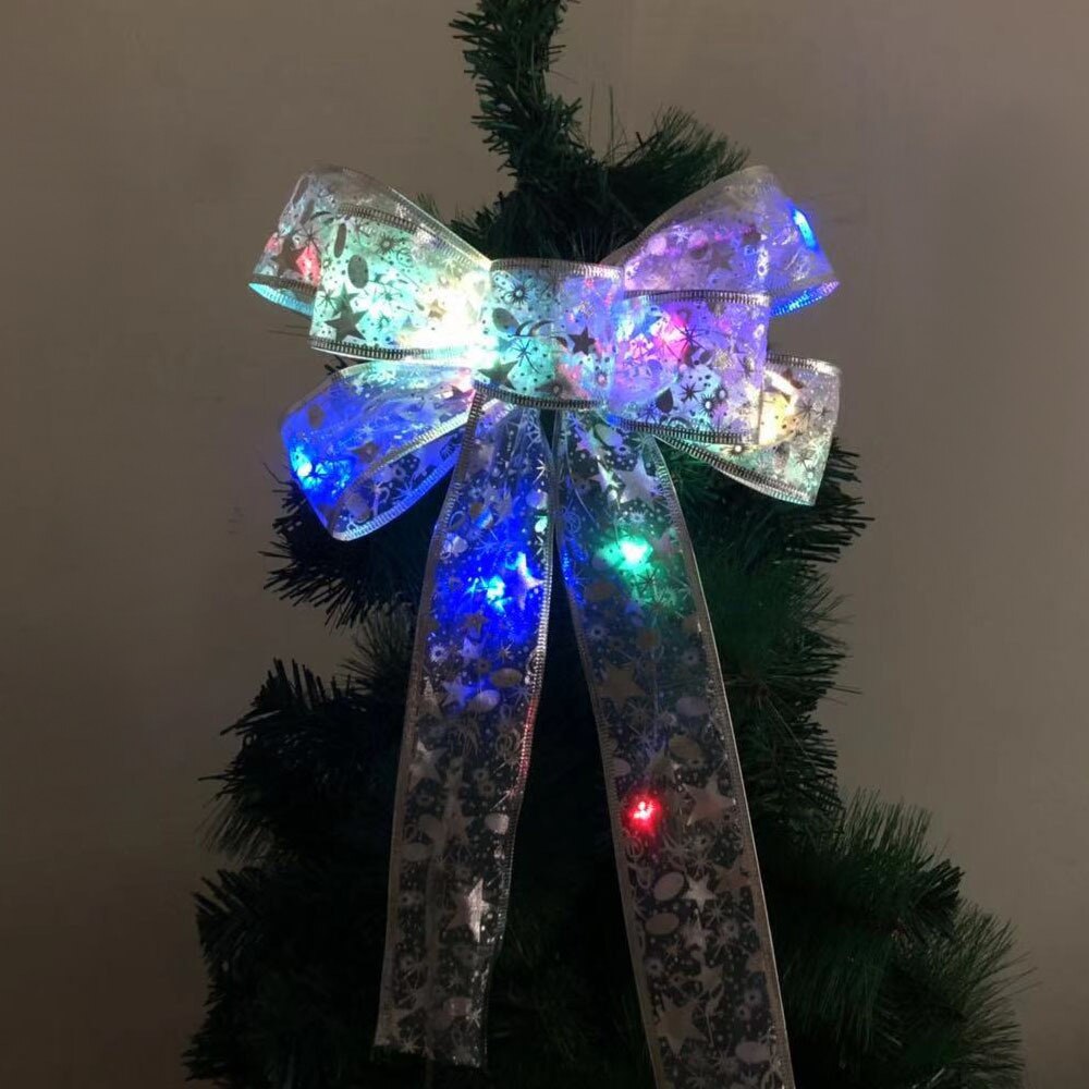 Christmas Decoration LED Light LED Christmas Tree Ornaments Ribbon Bows Xmas Party Decoration Christmas Tree Decoration Light