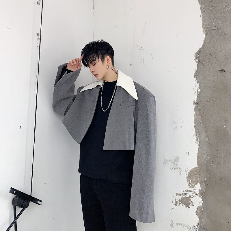 Scenetøj mænd løst afslappet kort stil jakkesæt jakke blazer overfrakke mænd kvinder streetwear vintage frakke overtøj