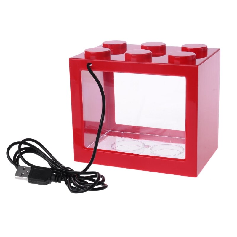 Usb mini akvarium fisketank med ledet lampe lys betta fisk slåss sylinder