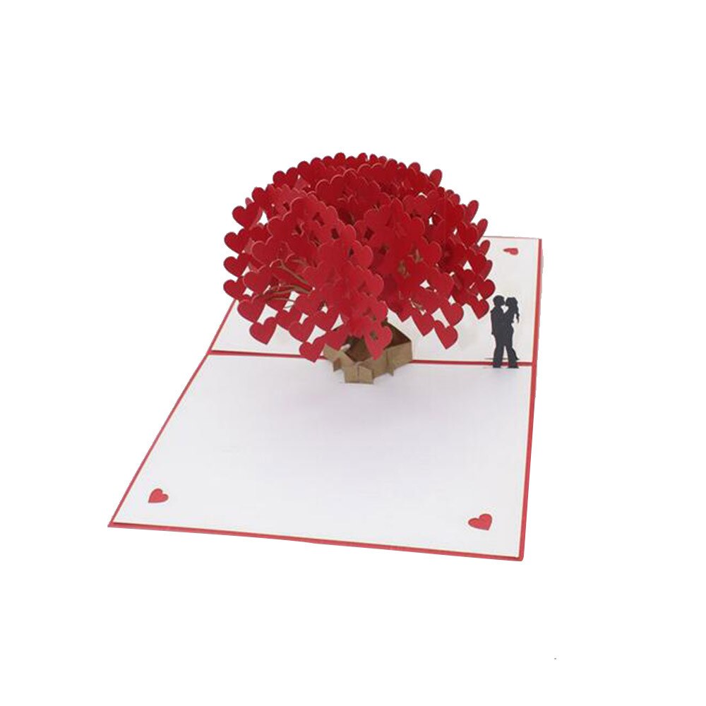 Pop-up kaart, liefdesboom, 3D Valentijnsdag, wenskaart met envelop, romantische verjaardagskaart, huwelijkscadeau, verlovingscadeau, bruiloftskaart voor bruiloft, verjaardag, trouwdag, rood