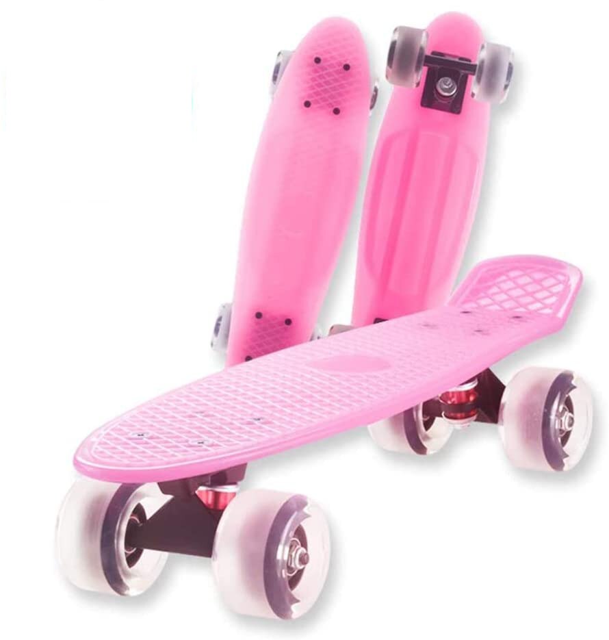 Flashing Skateboard Single Kicktail Mini Cruiser Rocker Board Plastic 4 Wheels Teenager Adult Sidewalk Skating Street 6 Colors: red / without light
