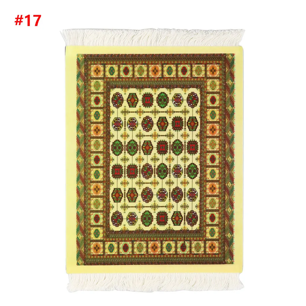 Persian Mini Woven Rug Mat Mousepad Retro Style Carpet Pattern Cup Laptop PC Mouse Pad with Fring Home Office Table Decor Craft: black