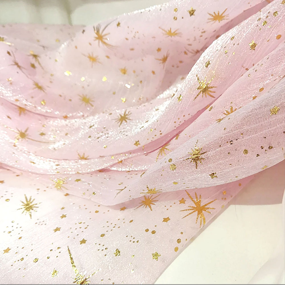 Tela de Organza con purpurina brillante, bronce, estrella, Luna, crepé dorado, tul, manualidades de costura, vestido, camisa de manga grande, materiales exteriores: Rosa