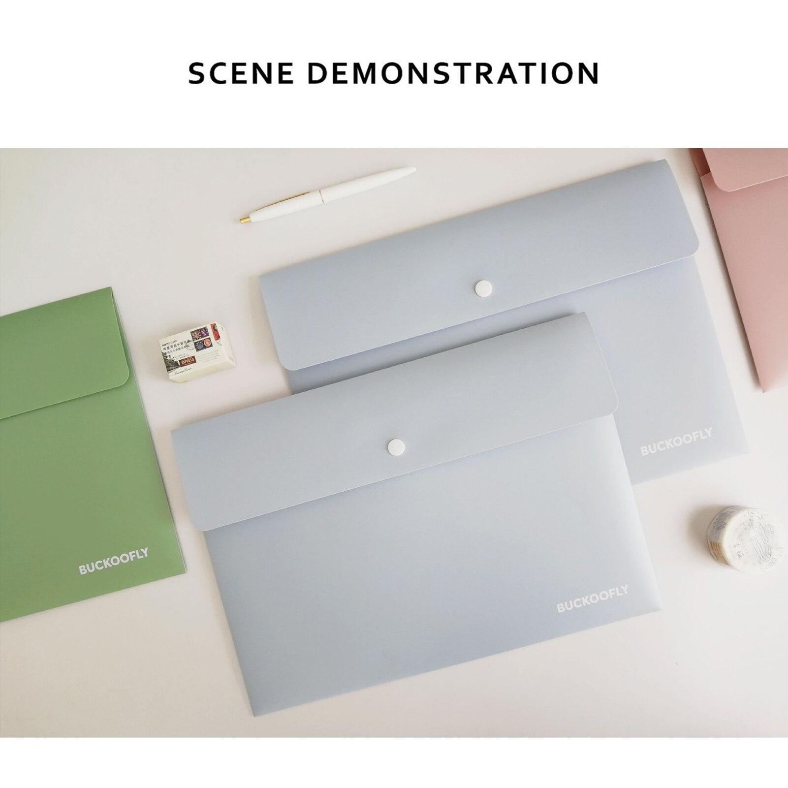 Expanding File Folder 1Pocket Plastic Envelope File Organizer with Smap Button Closure Portable A4 Size Desktop Document Storage