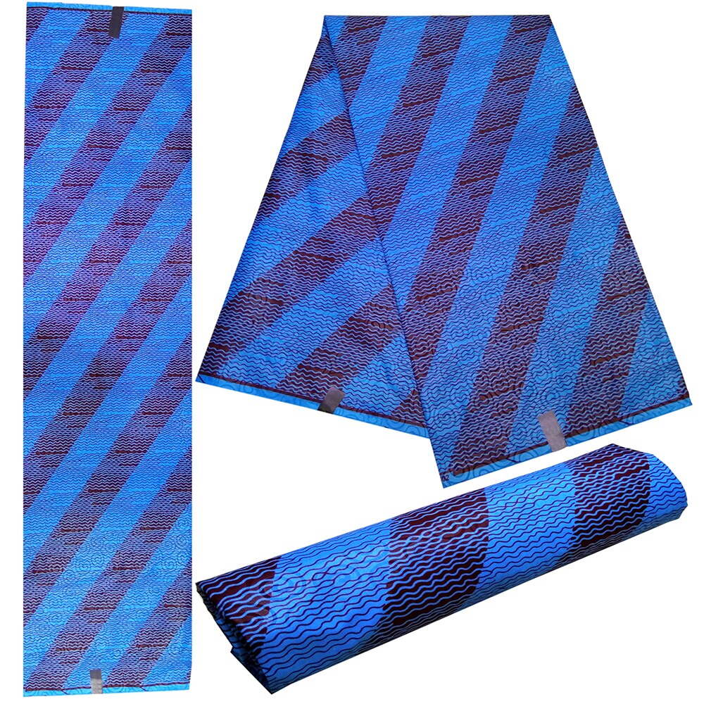 Tecido azul encerado africano listrado estampado cera africana poliéster 2019 design fashion para vestido feminino