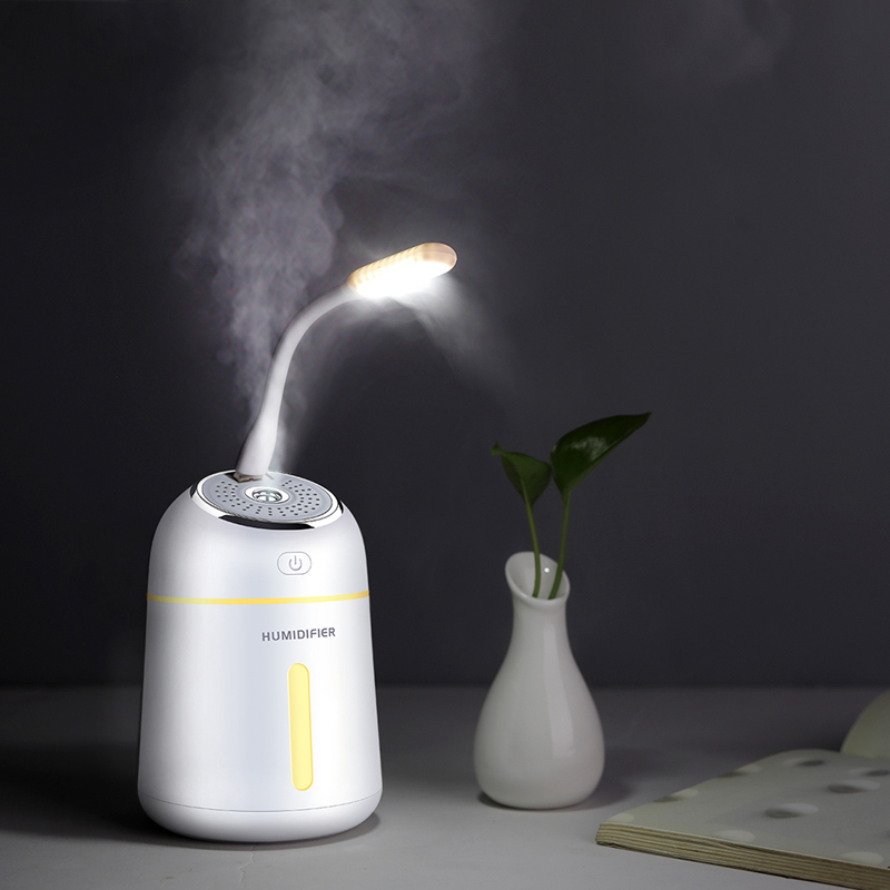 Difusor de aceites esenciales 3 en 1 ultrasónico pequeño Q humidificador purificador de aire LED luz nocturna USB ventilador ambientador de coche