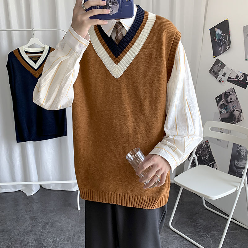Autumn Sweater Vest Men's Retro Casual V-neck Knit – Grandado